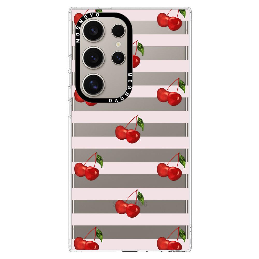 Pink Stripes Cherry Phone Case - Samsung Galaxy S24 Ultra Case - MOSNOVO