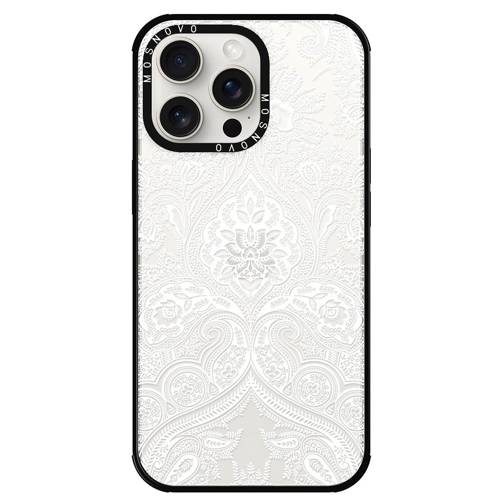 White Damask Phone Case - iPhone 15 Pro Max Case - MOSNOVO