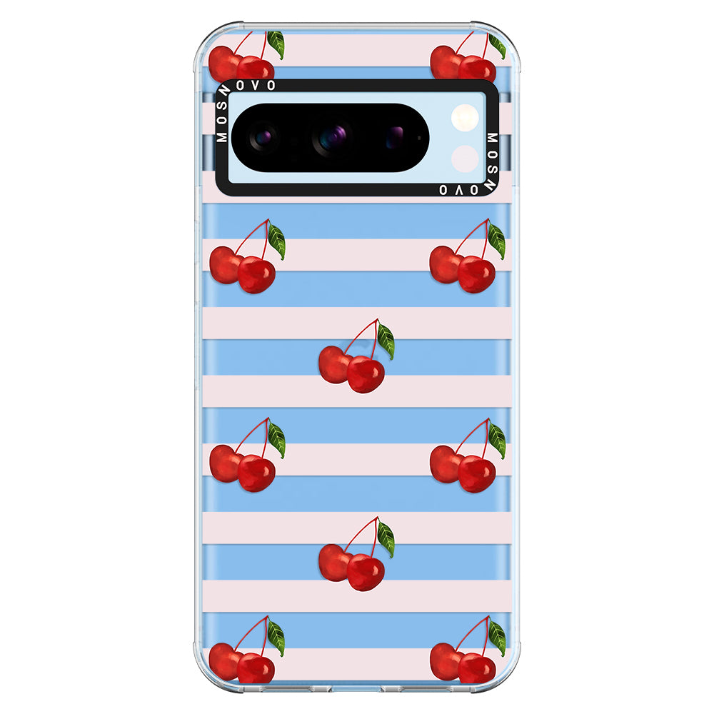 Pink Stripes Cherry Phone Case - Google Pixel 8 Pro Case - MOSNOVO