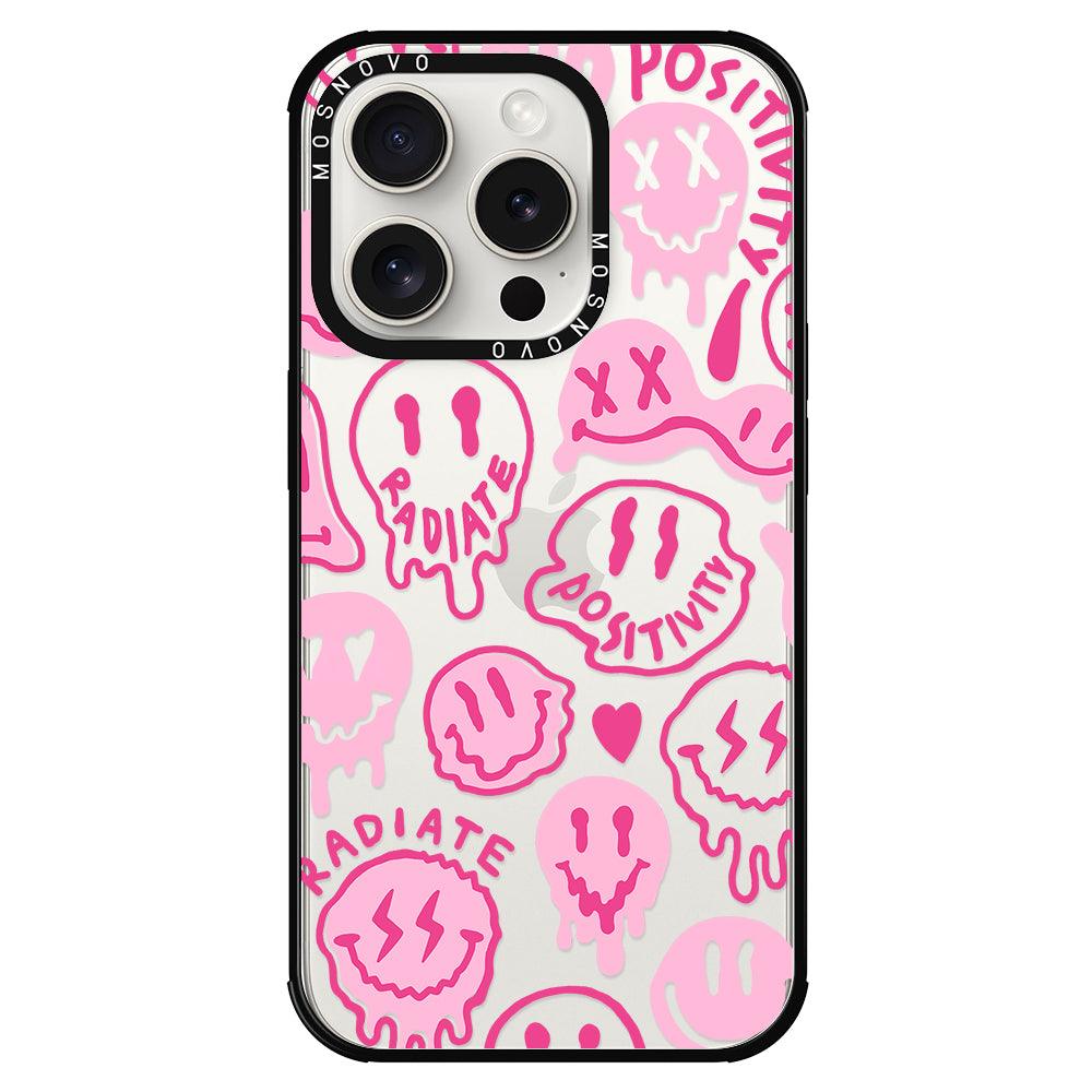 Pink Dripping Smiles Positivity Radiate Face Phone Case - iPhone 15 Pro Case - MOSNOVO