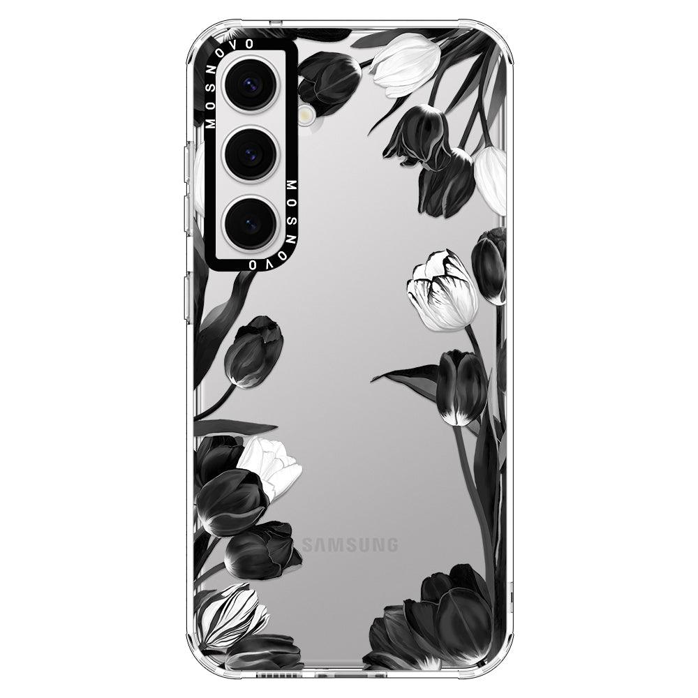 Black White Tulips Phone Case - Samsung Galaxy S24 Case - MOSNOVO