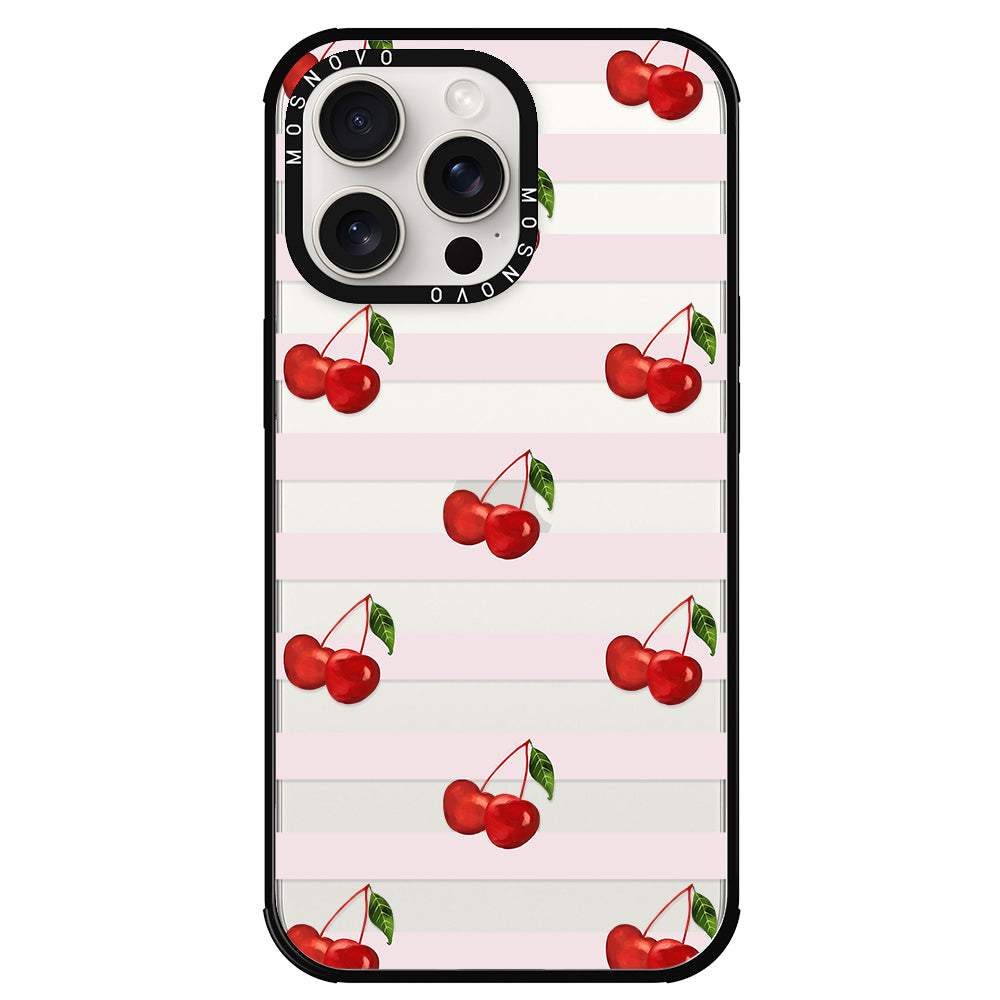 Pink Stripes Cherry Phone Case - iPhone 15 Pro Max Case - MOSNOVO