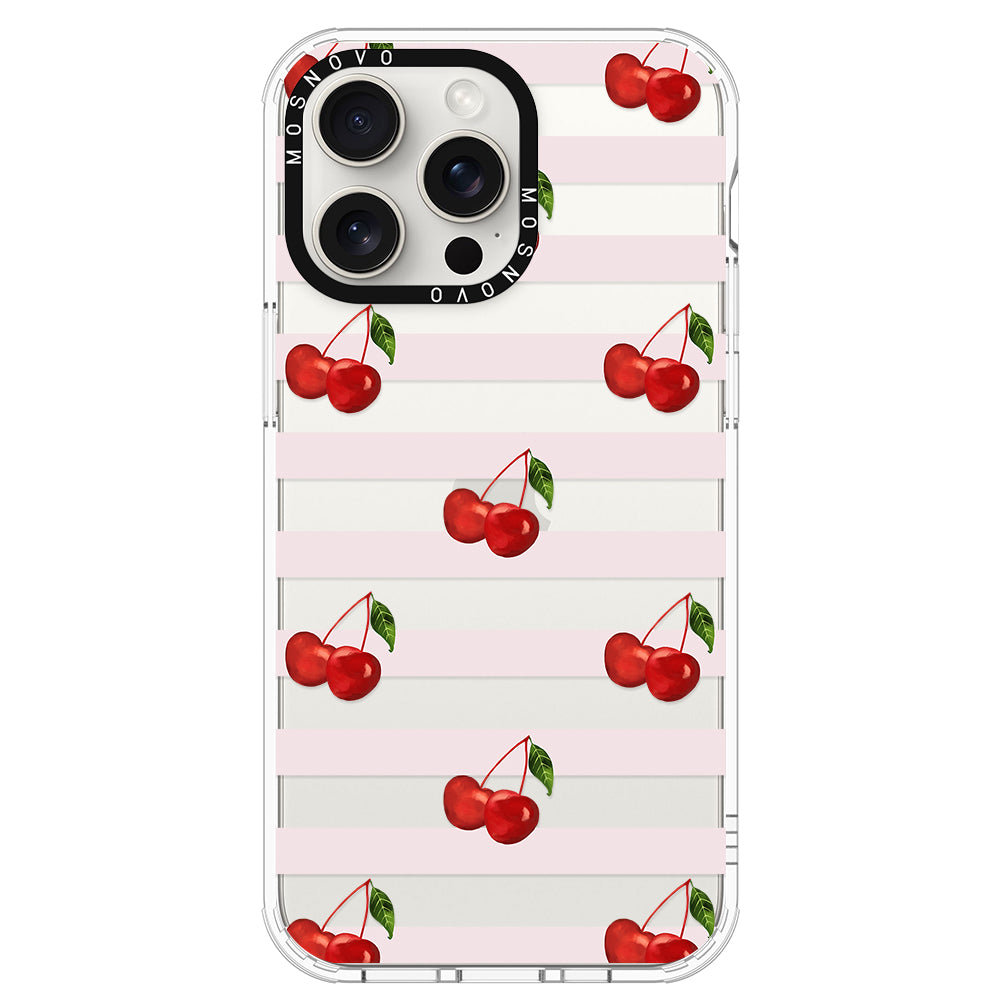 Pink Stripes Cherry Phone Case - iPhone 15 Pro Max Case - MOSNOVO