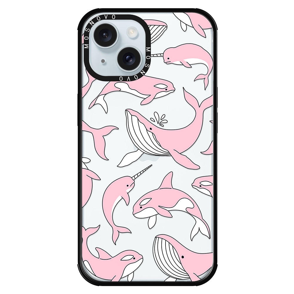 Pink Whales Phone Case - iPhone 15 Case Black