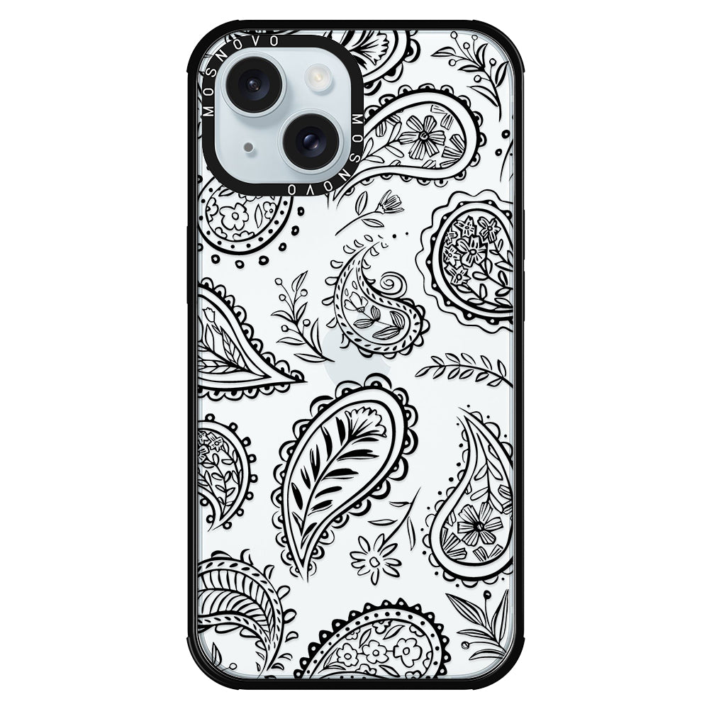 Black Paisley Phone Case - iPhone 15 Plus Case - MOSNOVO