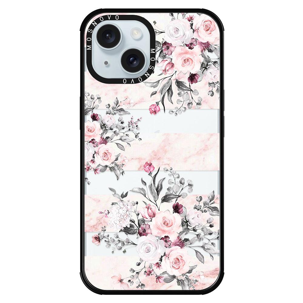 Pink Flower Marble Phone Case - iPhone 15 Case Black