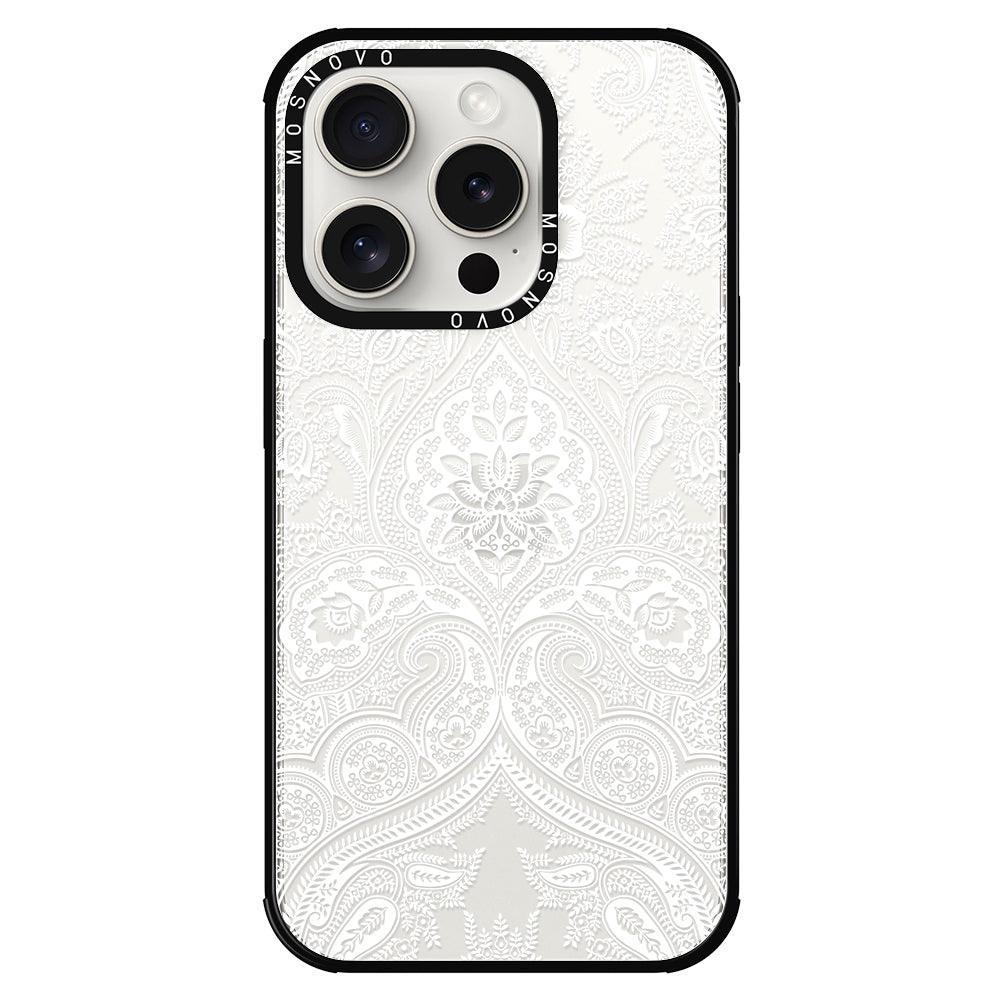 White Damask Phone Case - iPhone 15 Pro Case - MOSNOVO