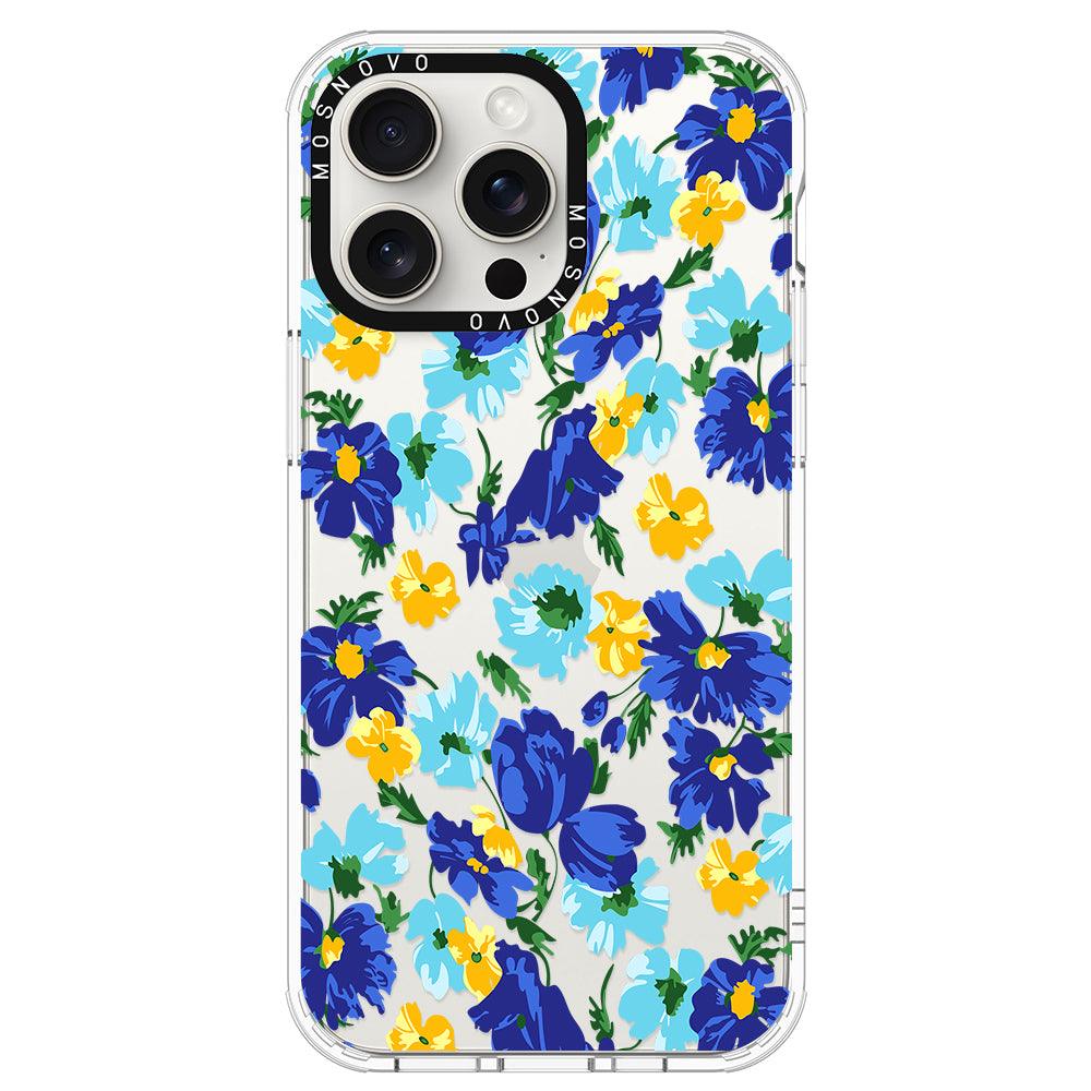 Vintage Blue Floral Phone Case - iPhone 15 Pro Max Case - MOSNOVO