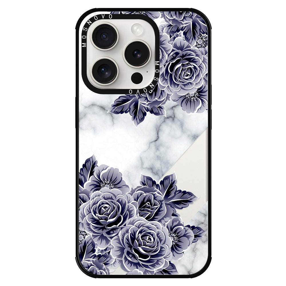 Marble with Purple Flowers Phone Case - iPhone 15 Pro Case - MOSNOVO