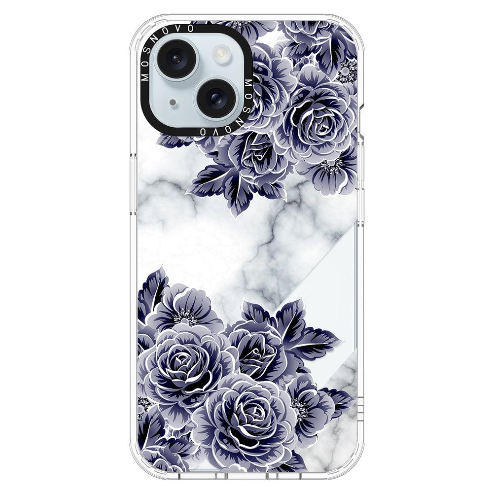 Marble with Purple Flowers Phone Case - iPhone 15 Plus Case - MOSNOVO