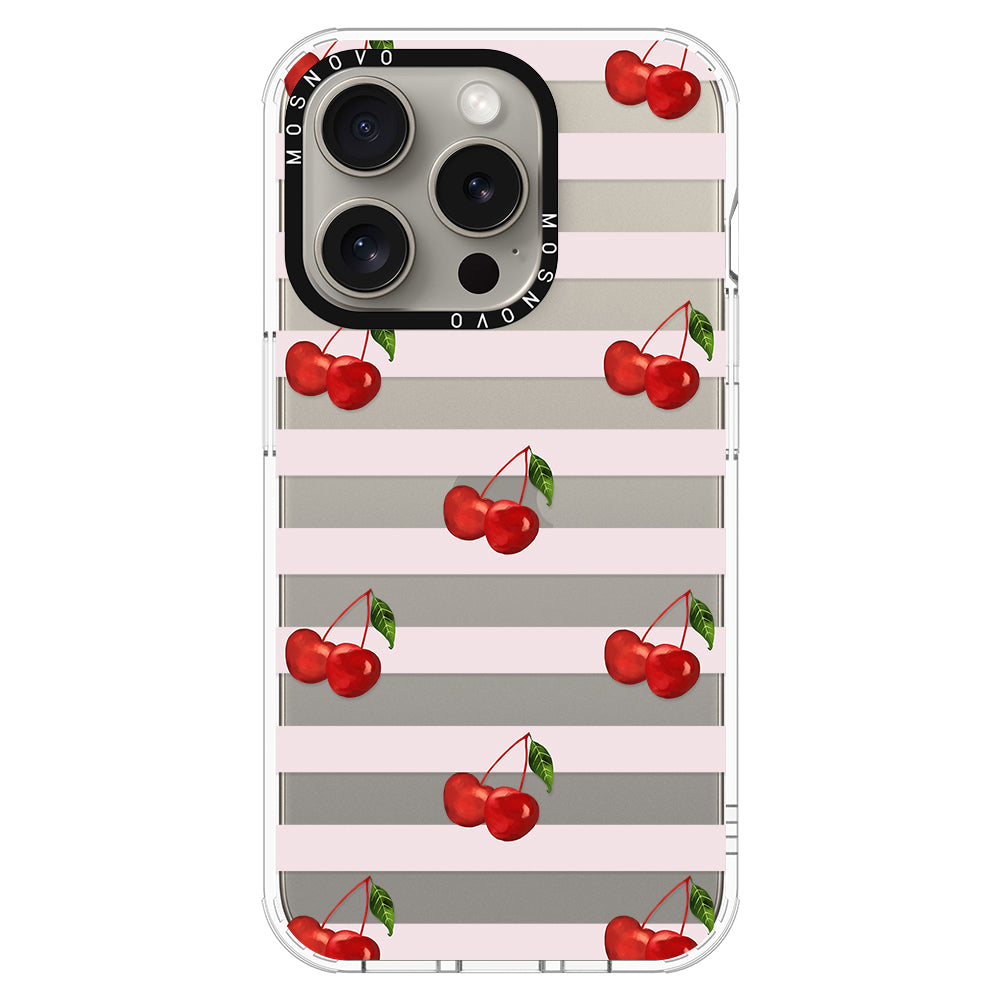 Pink Stripes Cherry Phone Case - iPhone 15 Pro Case - MOSNOVO