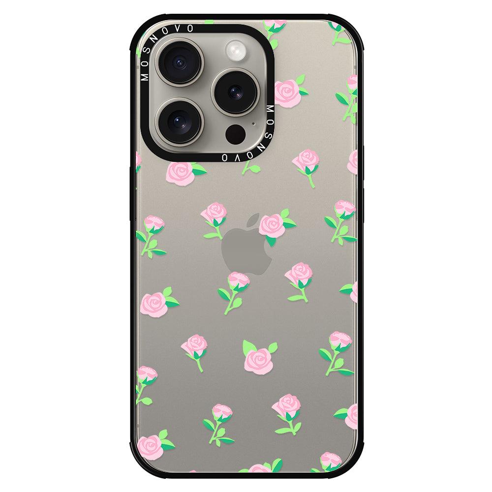 Pink Rose Floral Phone Case - iPhone 15 Pro Case - MOSNOVO