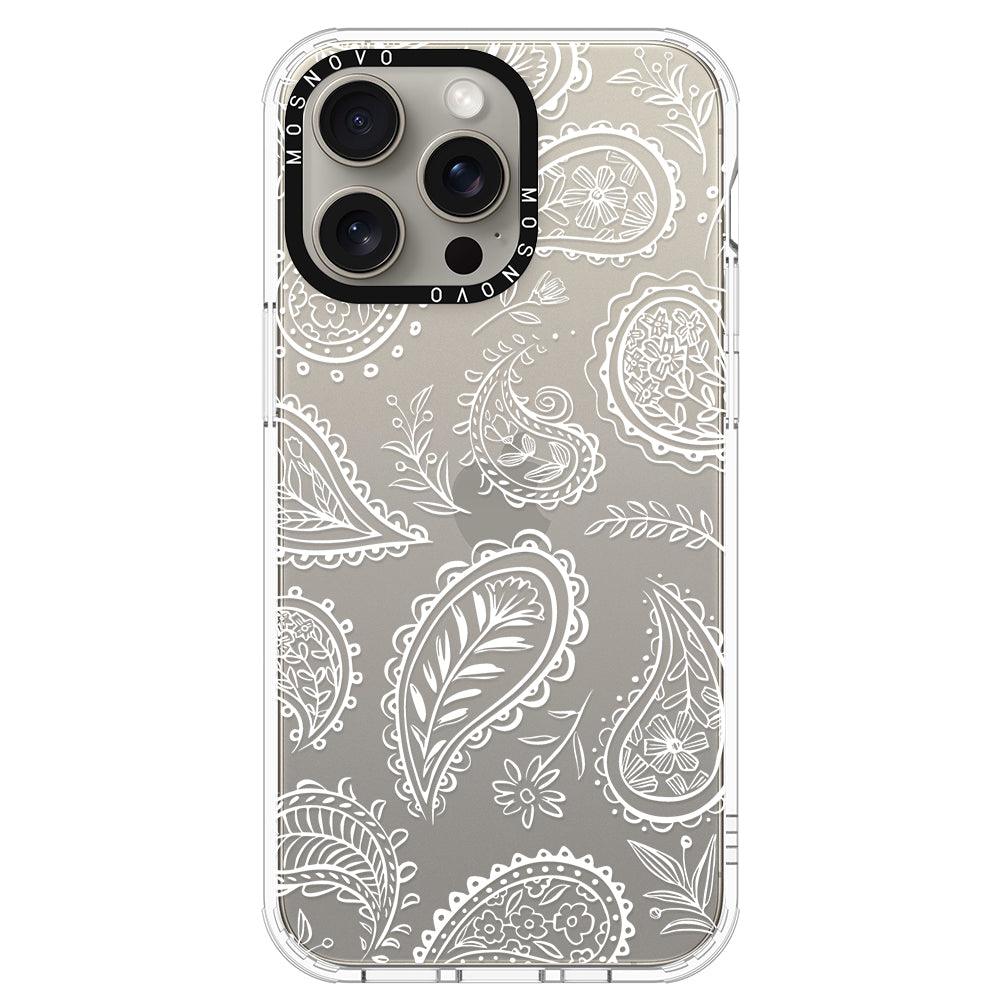 White Paisley Phone Case - iPhone 15 Pro Max Case - MOSNOVO