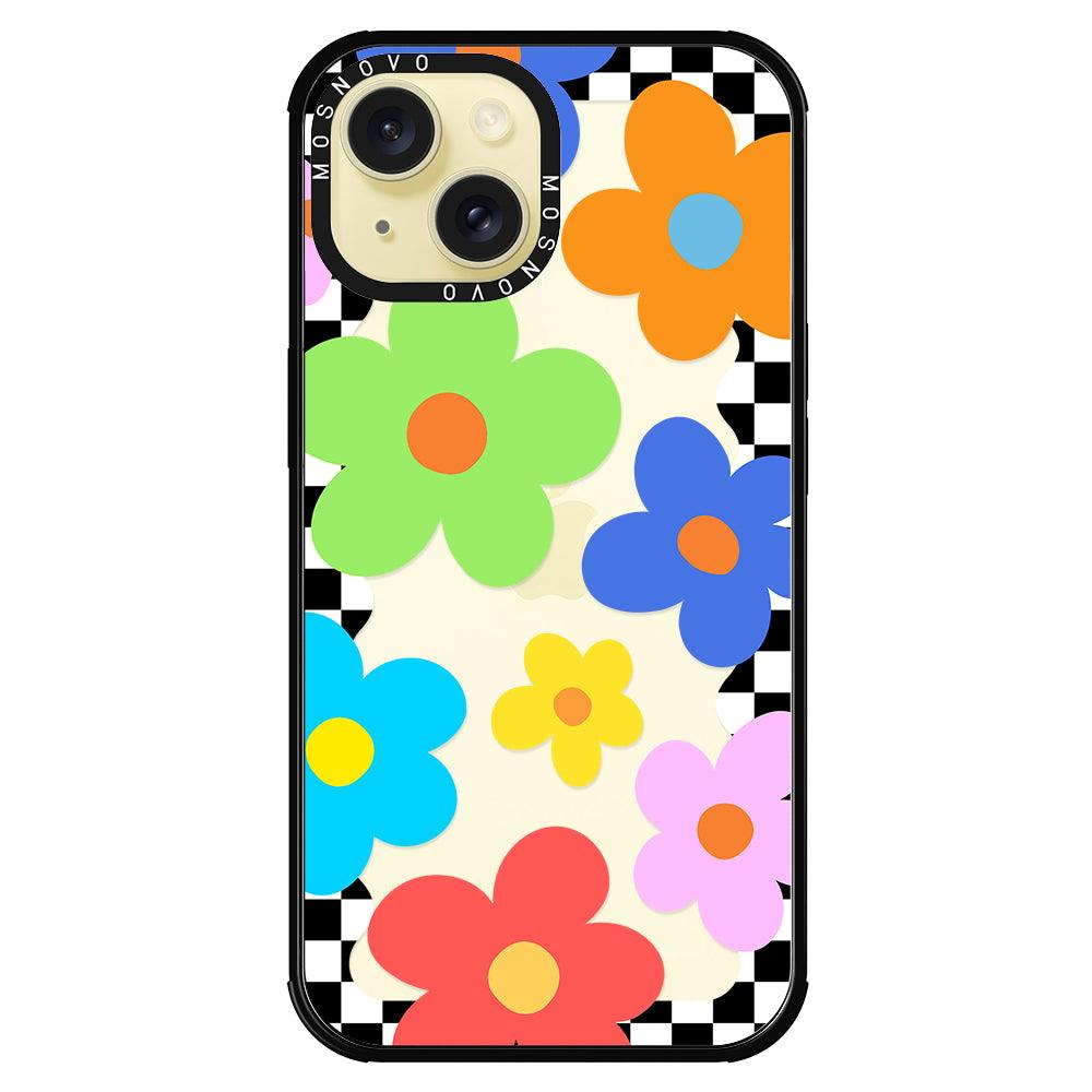 60's Checkered Floral Phone Case - iPhone 15 Plus Case - MOSNOVO