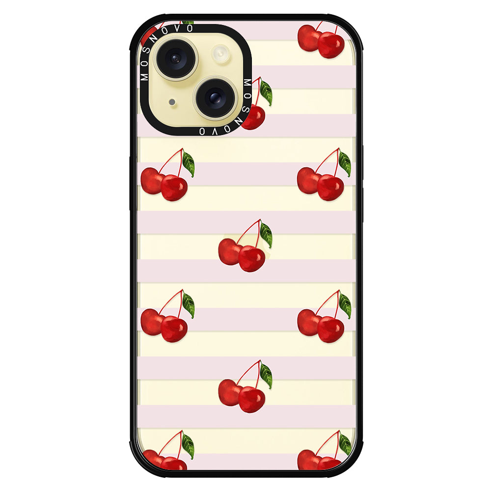 Pink Stripes Cherry Phone Case - iPhone 15 Plus Case - MOSNOVO