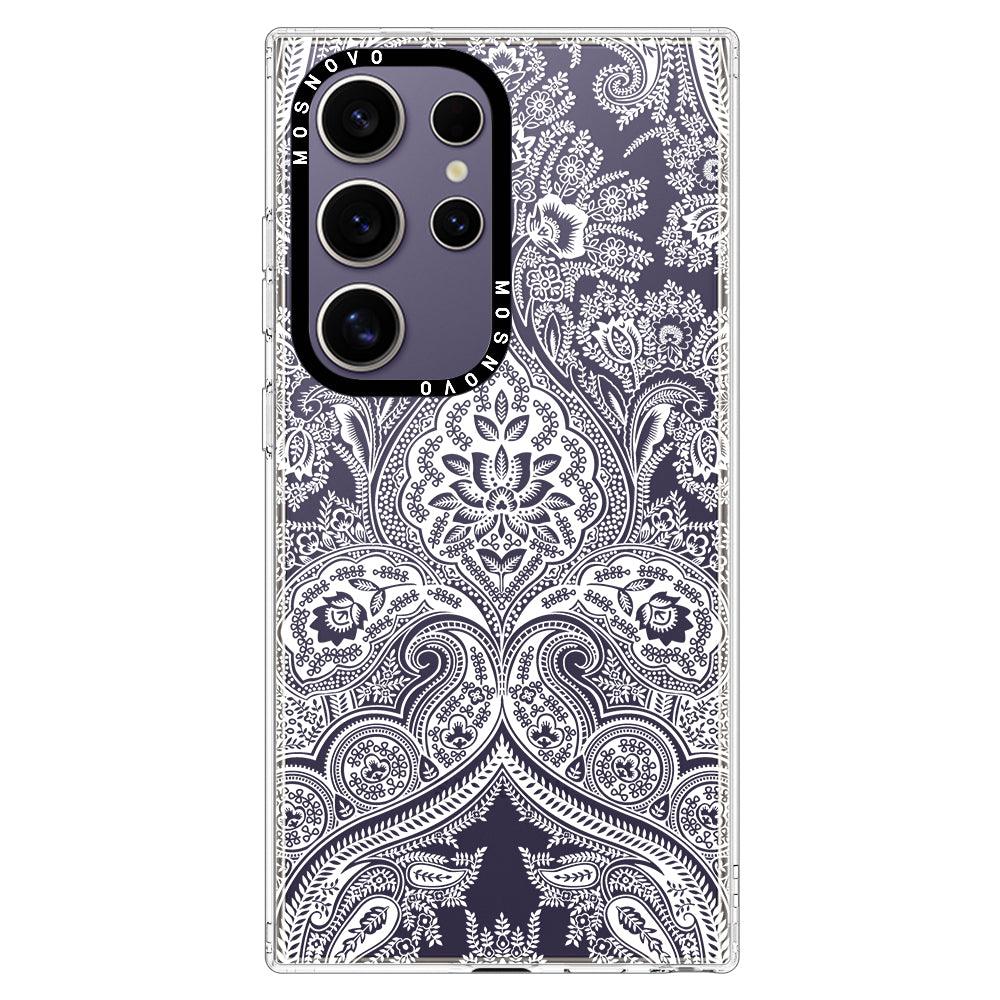 White Damask Phone Case - Samsung Galaxy S24 Ultra Case