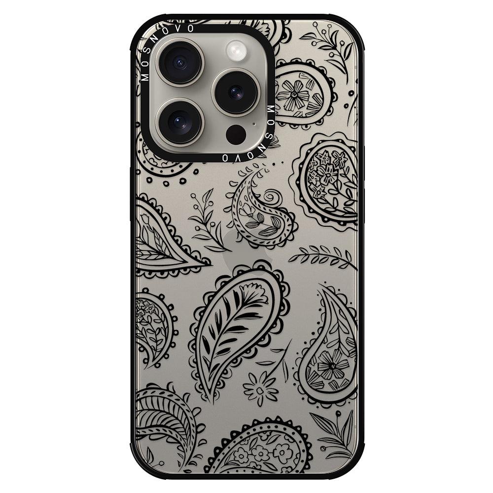 Black Paisley Phone Case - iPhone 15 Pro Case - MOSNOVO