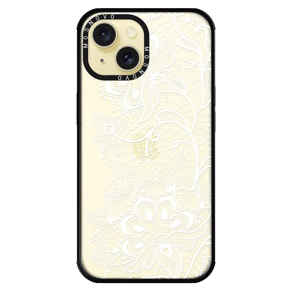 White Lotus Henna Phone Case - iPhone 15 Plus Case - MOSNOVO