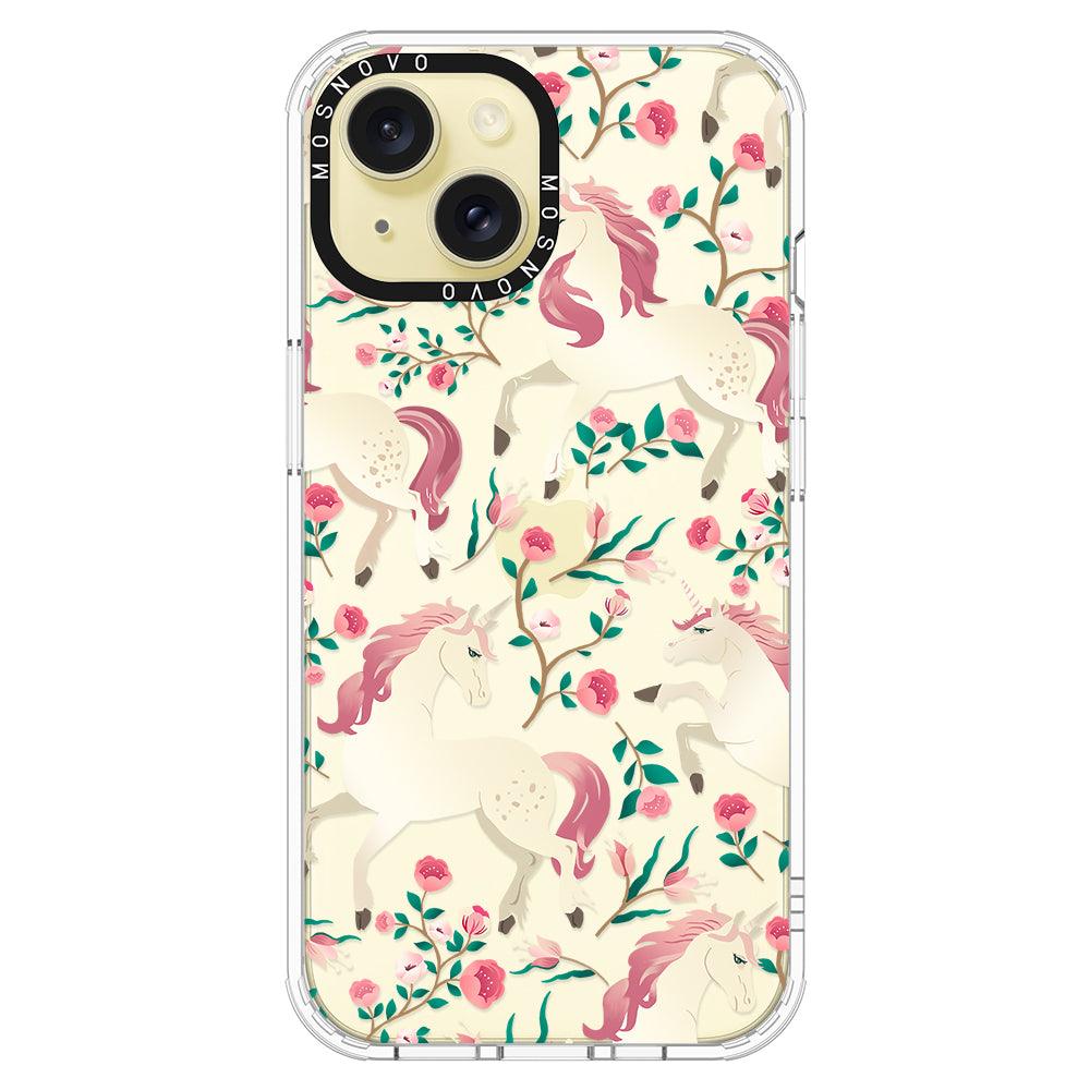 Unicorn with Floral Phone Case - iPhone 15 Plus Case - MOSNOVO