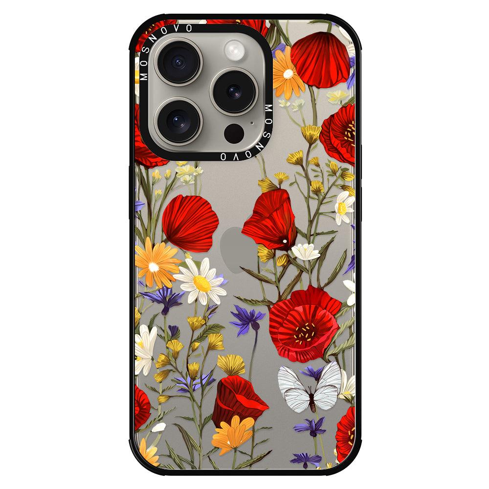 Poppy Floral Phone Case - iPhone 15 Pro Case - MOSNOVO