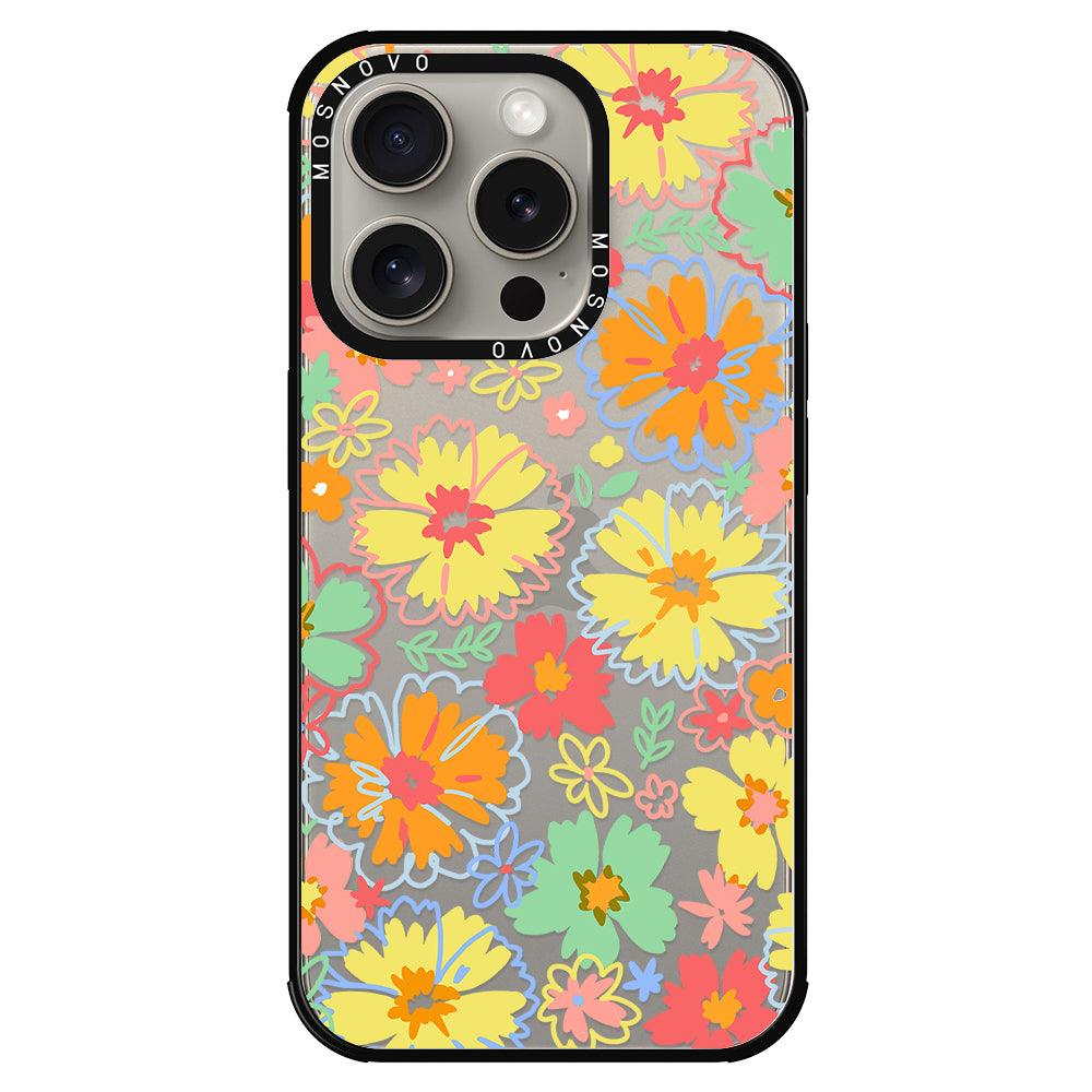 Retro Boho Hippie Flowers Phone Case - iPhone 15 Pro Case - MOSNOVO