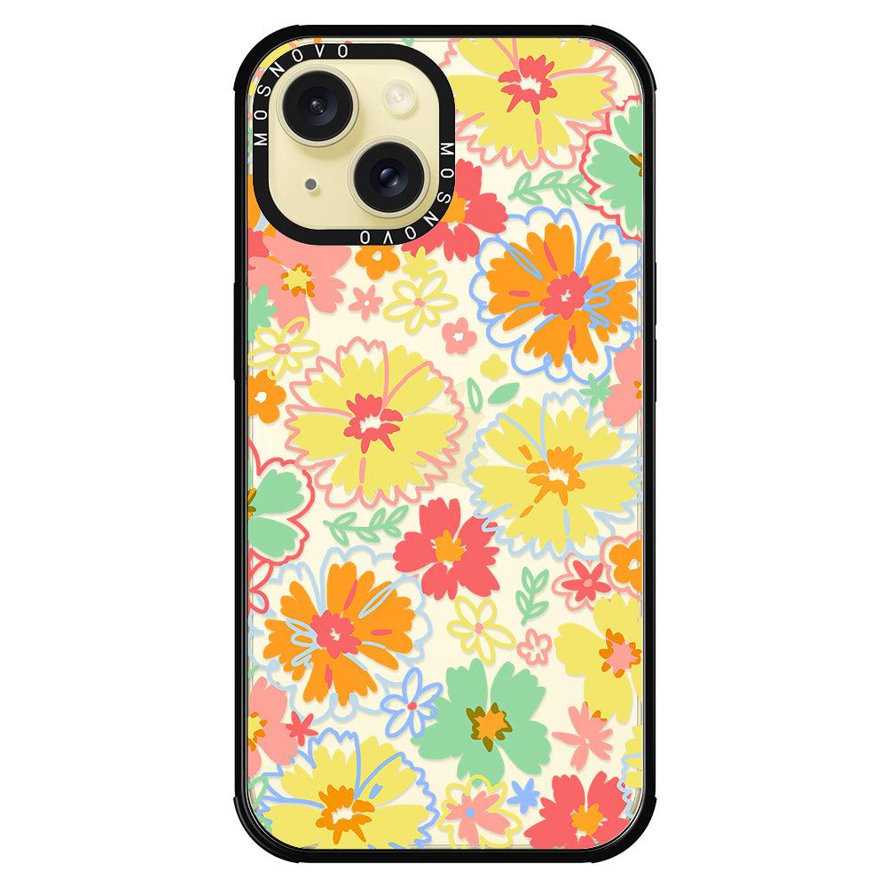 Retro Boho Hippie Flowers Phone Case - iPhone 15 Case Black