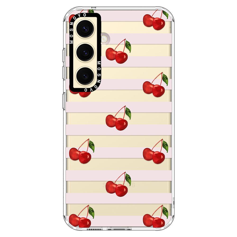 Pink Stripes Cherry Phone Case - Samsung Galaxy S24 Plus Case - MOSNOVO