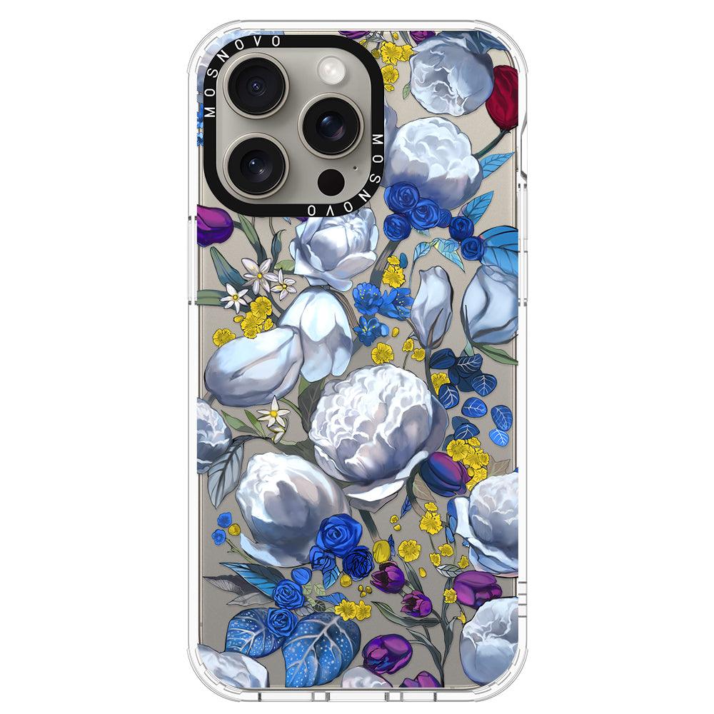 Purple Blue Floral Phone Case - iPhone 15 Pro Max Case - MOSNOVO