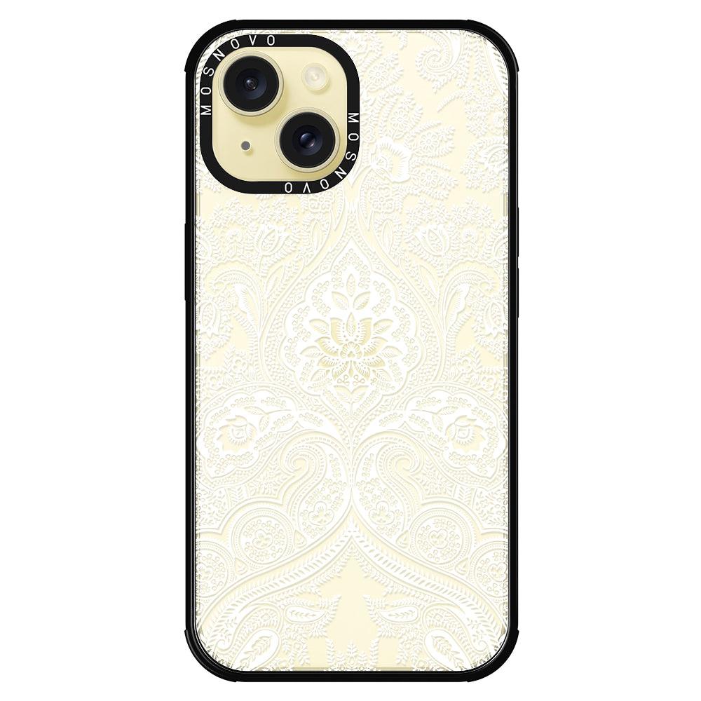 White Damask Phone Case - iPhone 15 Plus Case - MOSNOVO