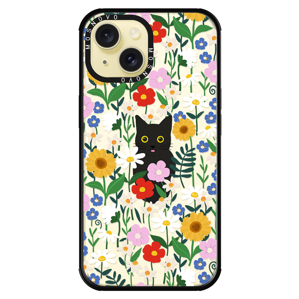 Black Cat in Garden Phone Case - iPhone 15 Plus Case - MOSNOVO