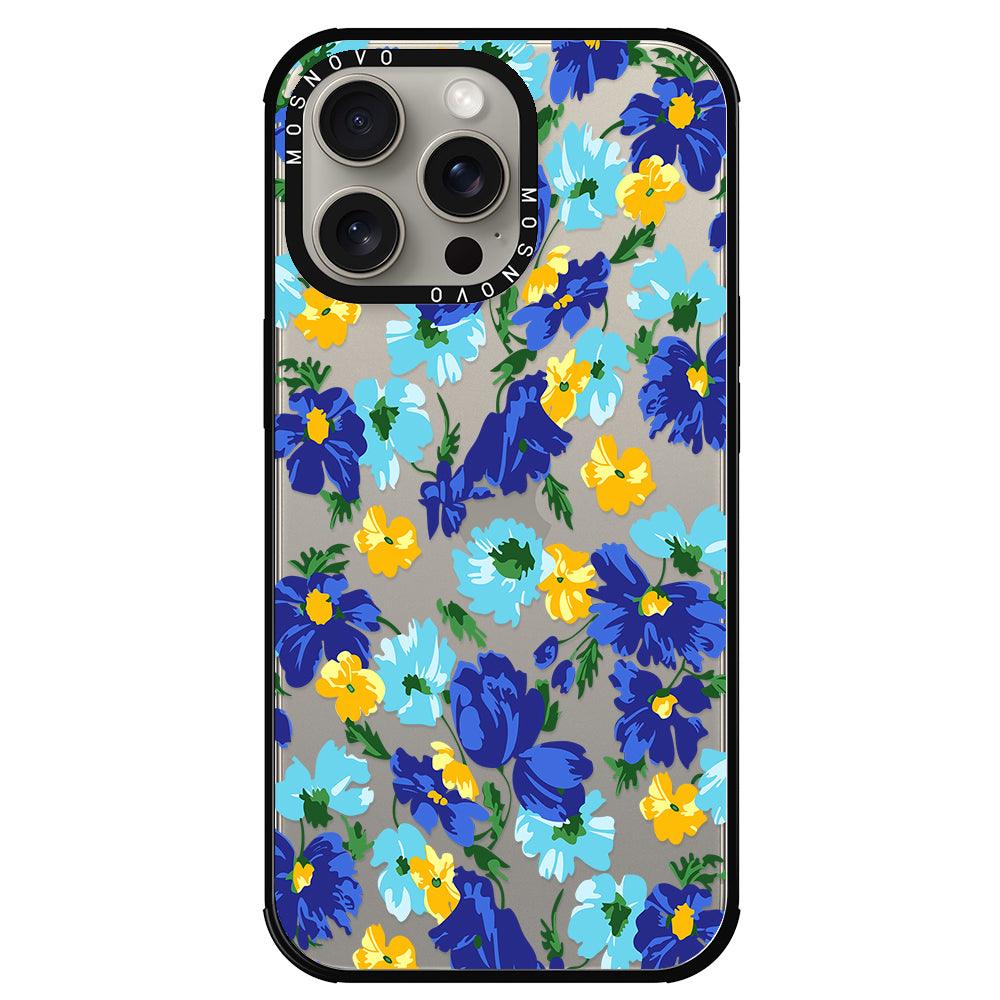 Vintage Blue Floral Phone Case - iPhone 15 Pro Max Case - MOSNOVO