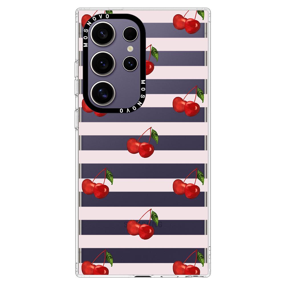 Pink Stripes Cherry Phone Case - Samsung Galaxy S24 Ultra Case - MOSNOVO