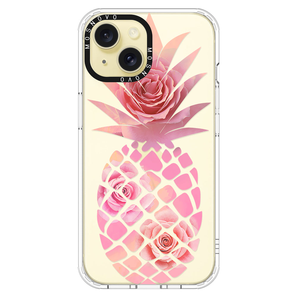 Pink Floral Pineapple Phone Case - iPhone 15 Plus Case - MOSNOVO