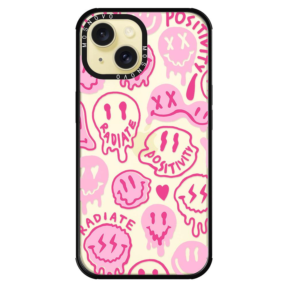 Pink Dripping Smiles Positivity Radiate Face Phone Case - iPhone 15 Case - MOSNOVO