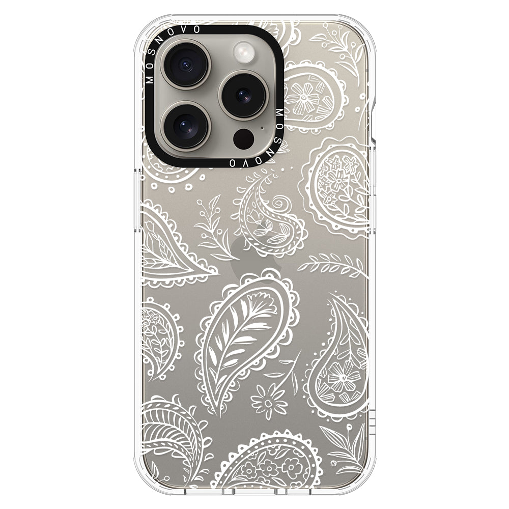 White Paisley Phone Case - iPhone 15 Pro Case - MOSNOVO