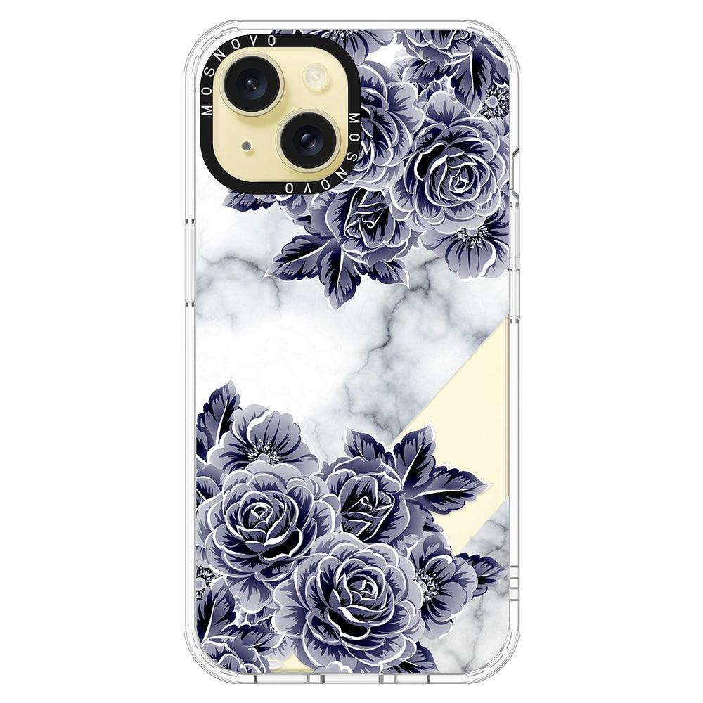 Marble with Purple Flowers Phone Case - iPhone 15 Plus Case - MOSNOVO