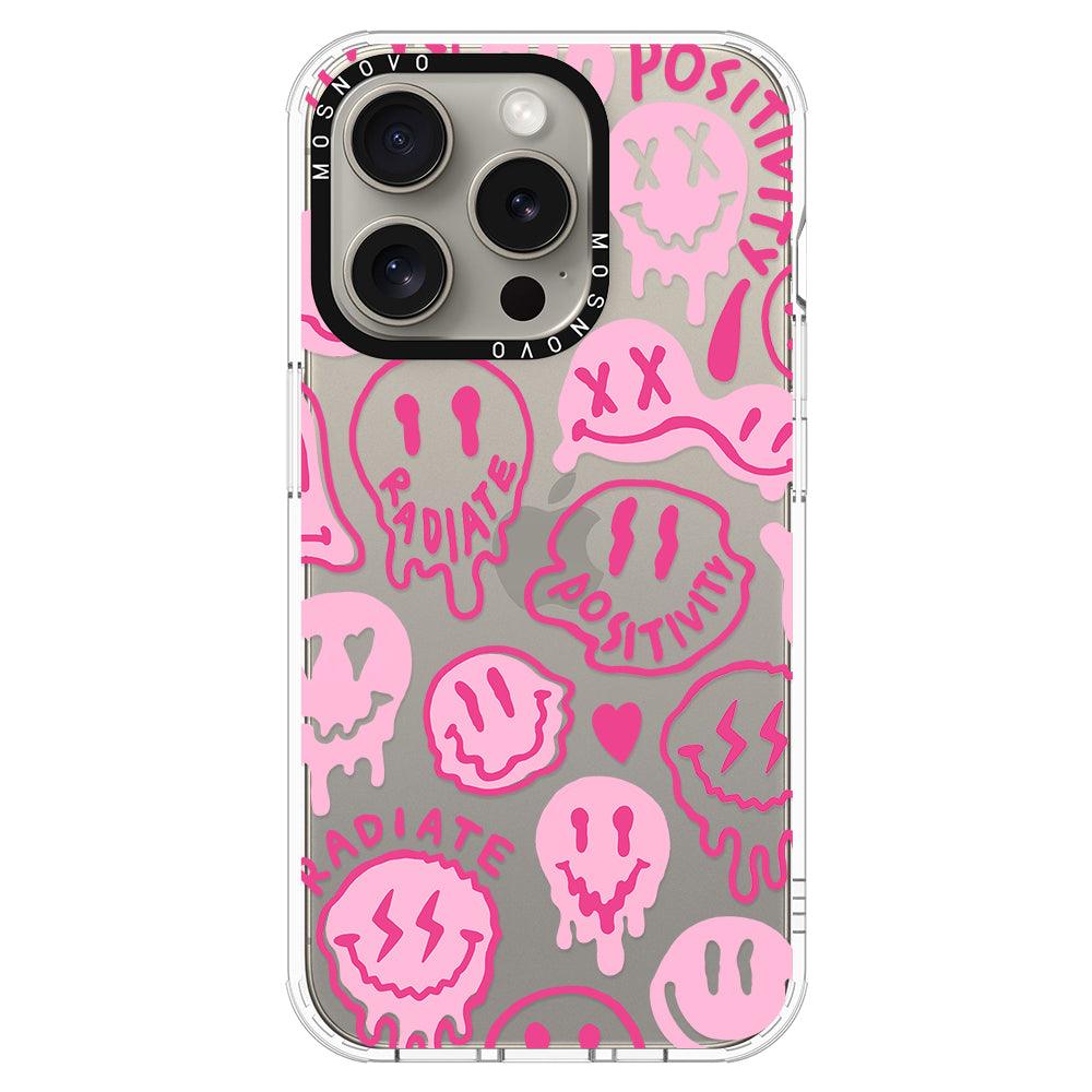 Pink Dripping Smiles Positivity Radiate Face Phone Case - iPhone 15 Pro Case - MOSNOVO