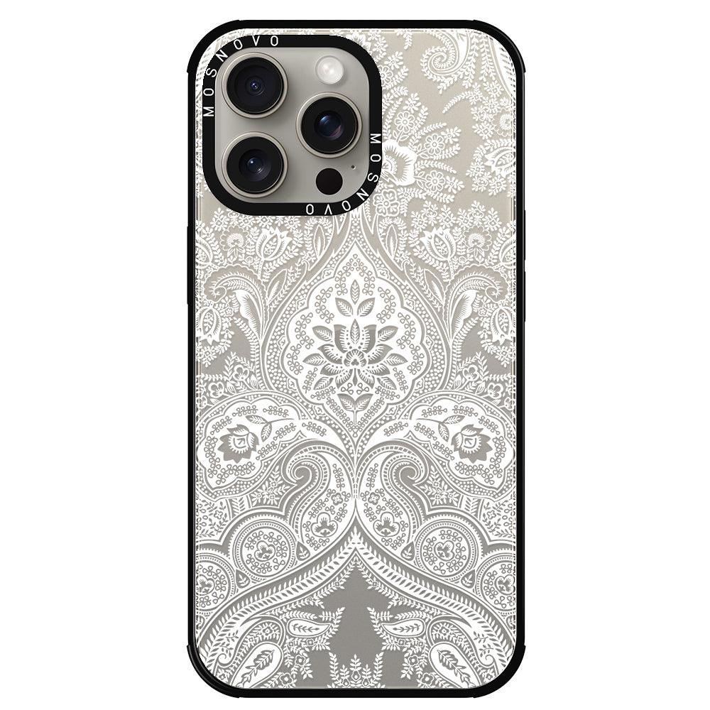 White Damask Phone Case - iPhone 15 Pro Max Case - MOSNOVO