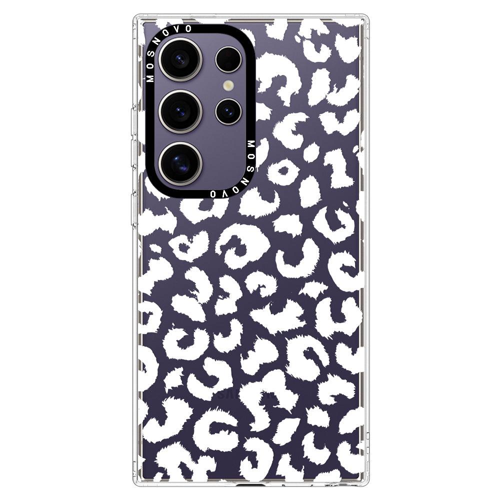 White Leopard Print Phone Case - Samsung Galaxy S24 Ultra Case - MOSNOVO