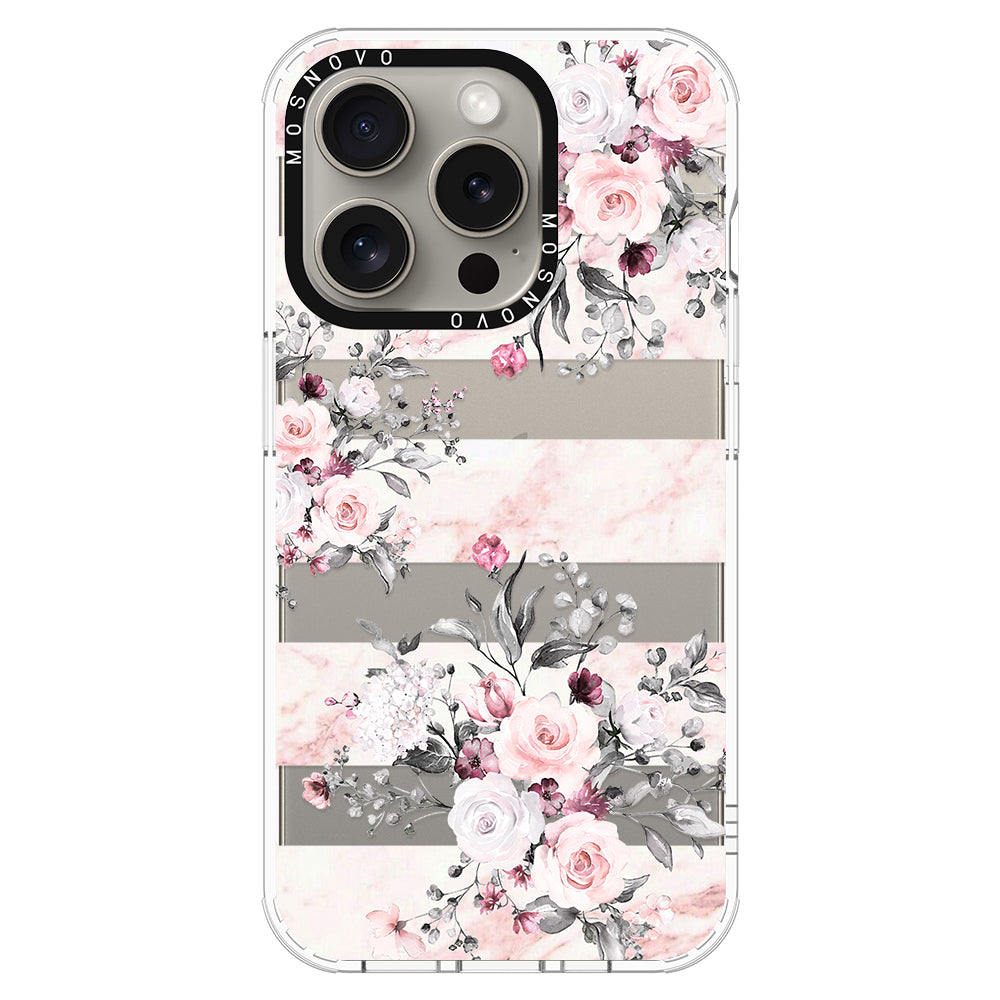 Pink Marble Flowers Phone Case - iPhone 15 Pro Case - MOSNOVO