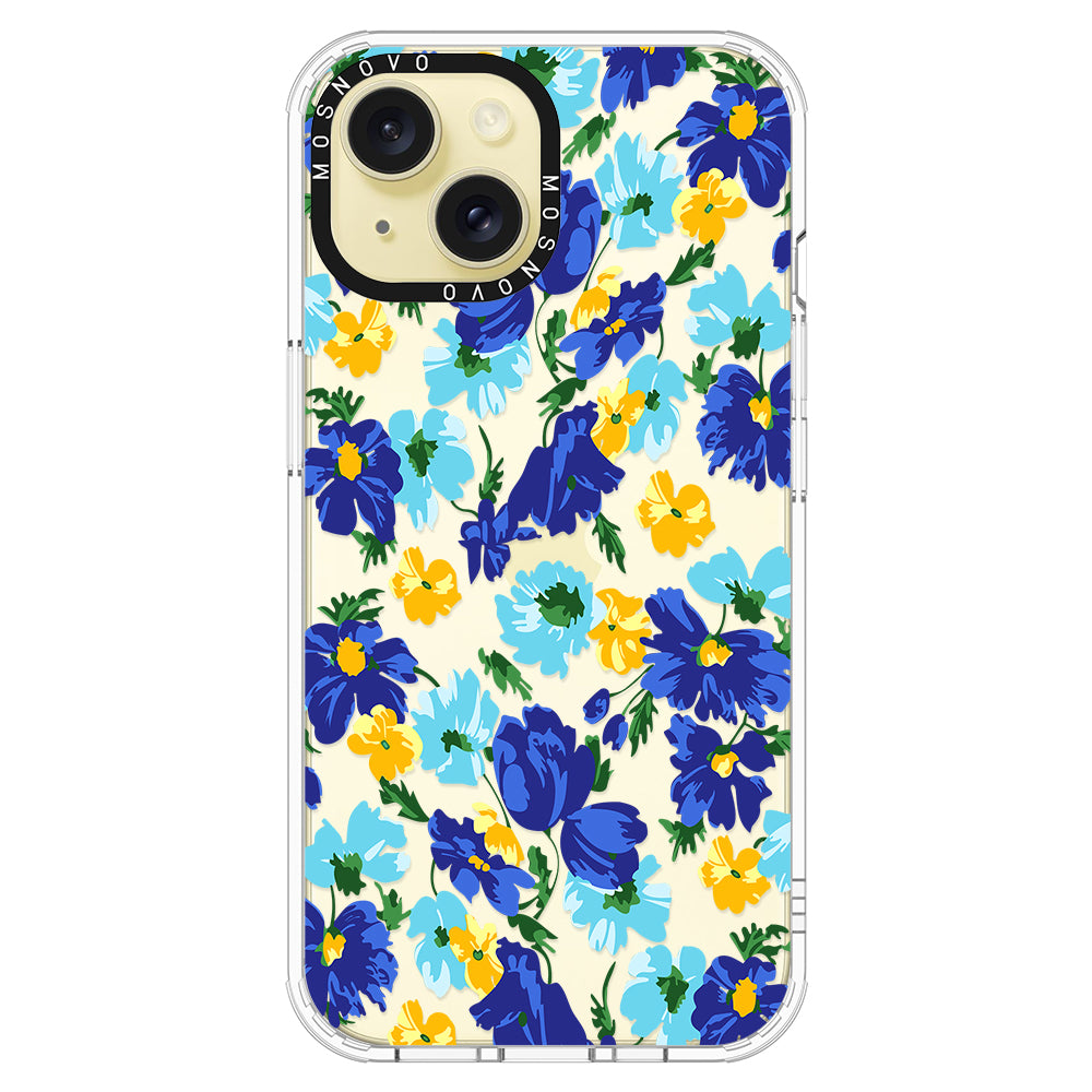 Vintage Blue Floral Phone Case - iPhone 15 Plus Case - MOSNOVO