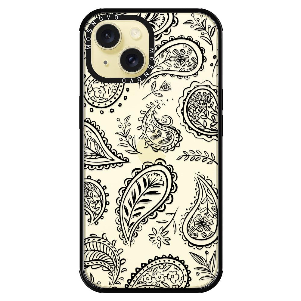 Black Paisley Phone Case - iPhone 15 Plus Case - MOSNOVO