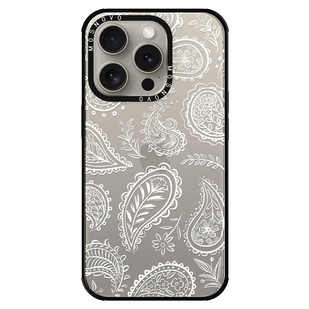 White Paisley Phone Case - iPhone 15 Pro Case - MOSNOVO