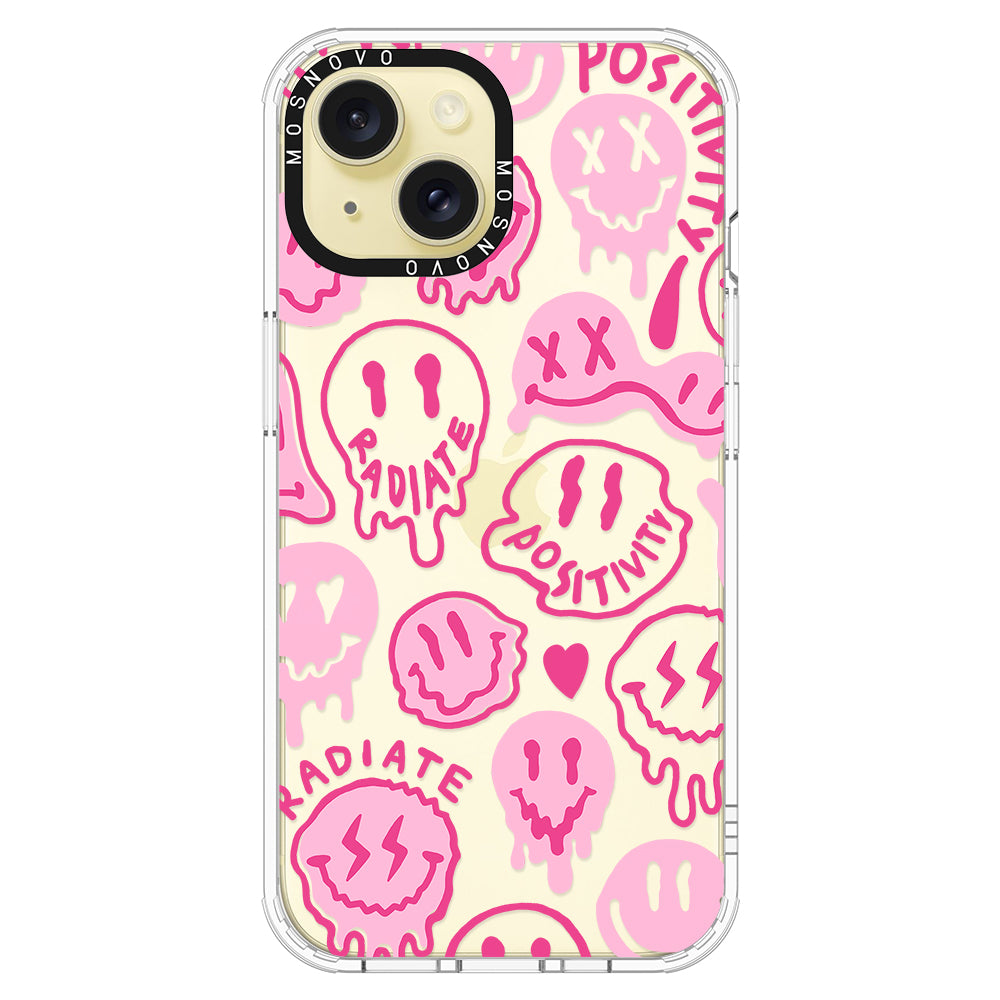 Pink Dripping Smiles Positivity Radiate Face Phone Case - iPhone 15 Plus Case - MOSNOVO