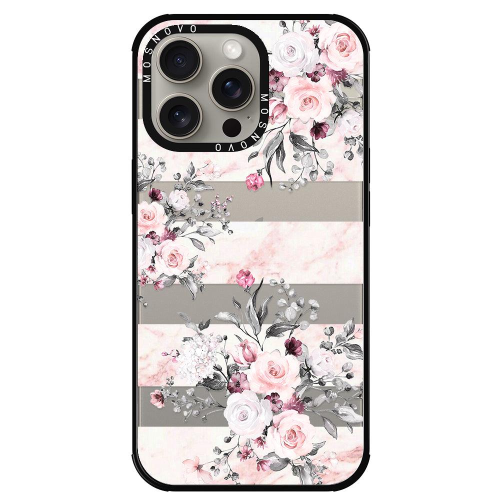 Pink Marble Flowers Phone Case - iPhone 15 Pro Max Case - MOSNOVO