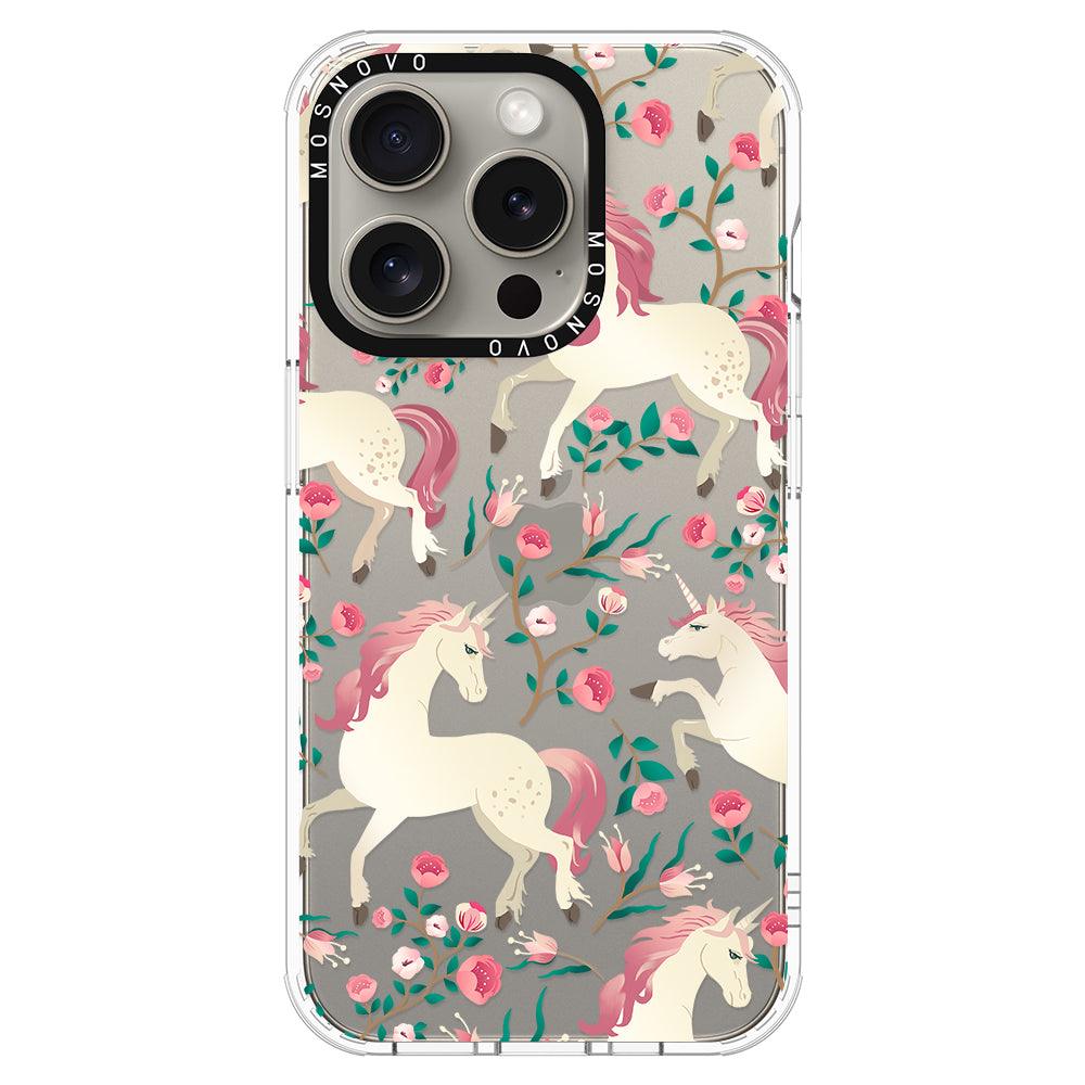 Unicorn with Floral Phone Case - iPhone 15 Pro Case - MOSNOVO