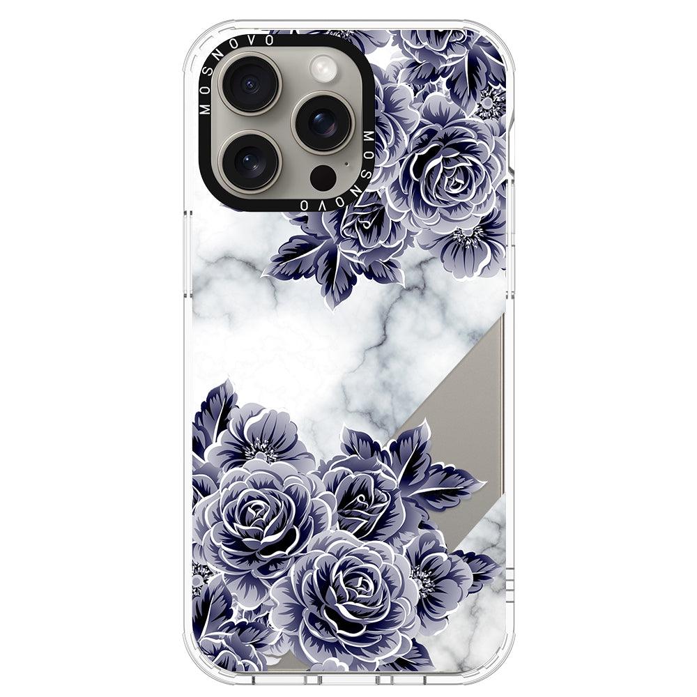 Marble with Purple Flowers Phone Case - iPhone 15 Pro Max Case - MOSNOVO