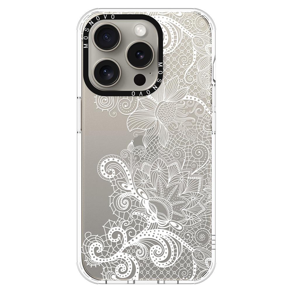 Lacy White Flower Phone Case - iPhone 15 Pro Case - MOSNOVO