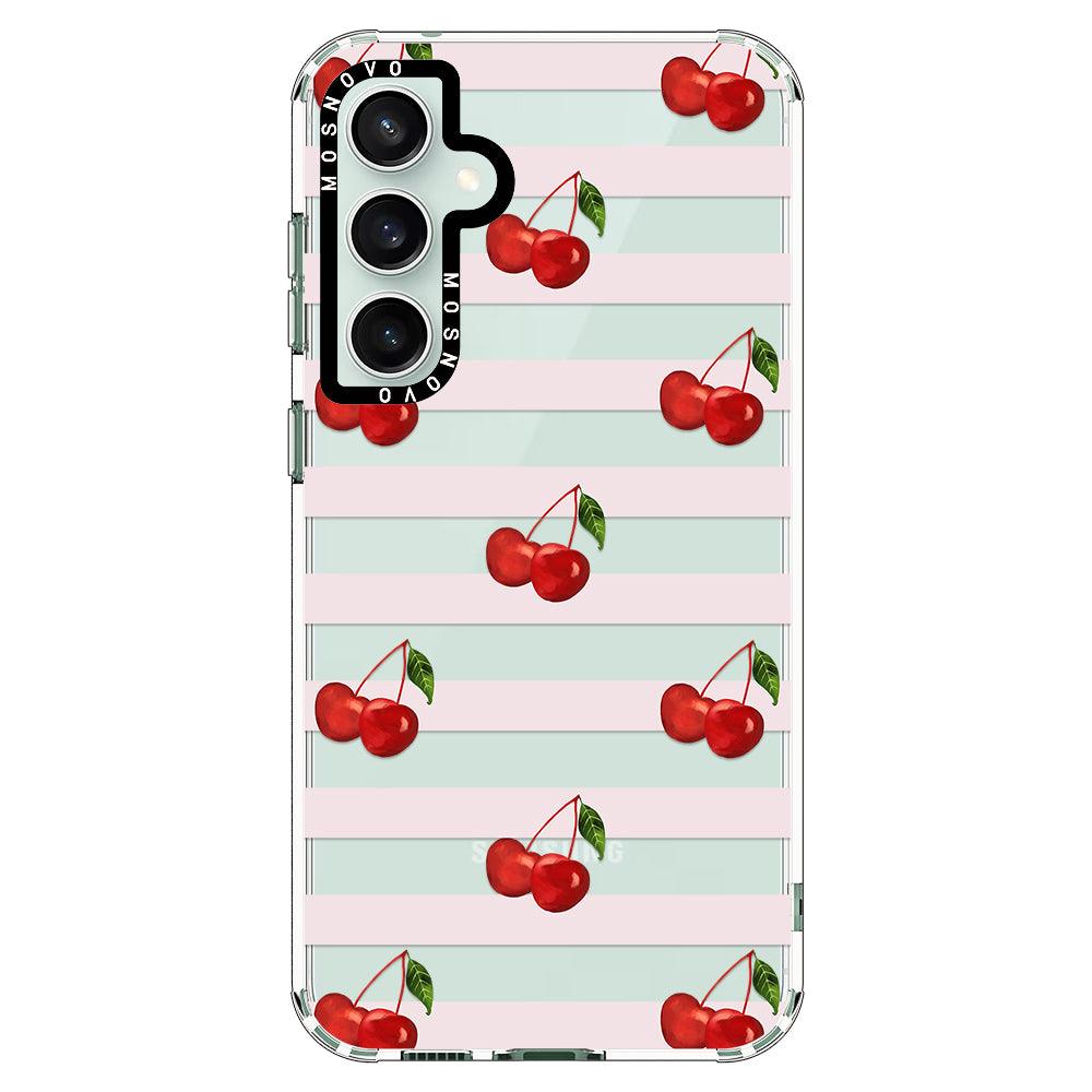 Pink Stripes Cherry Phone Case - Samsung Galaxy S23 FE Case