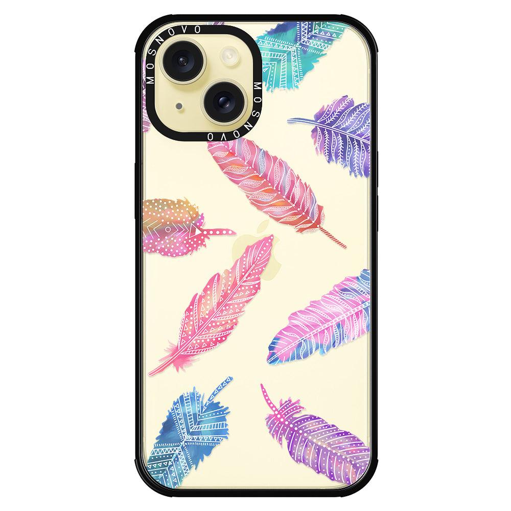 Boho Feather Phone Case - iPhone 15 Case Black